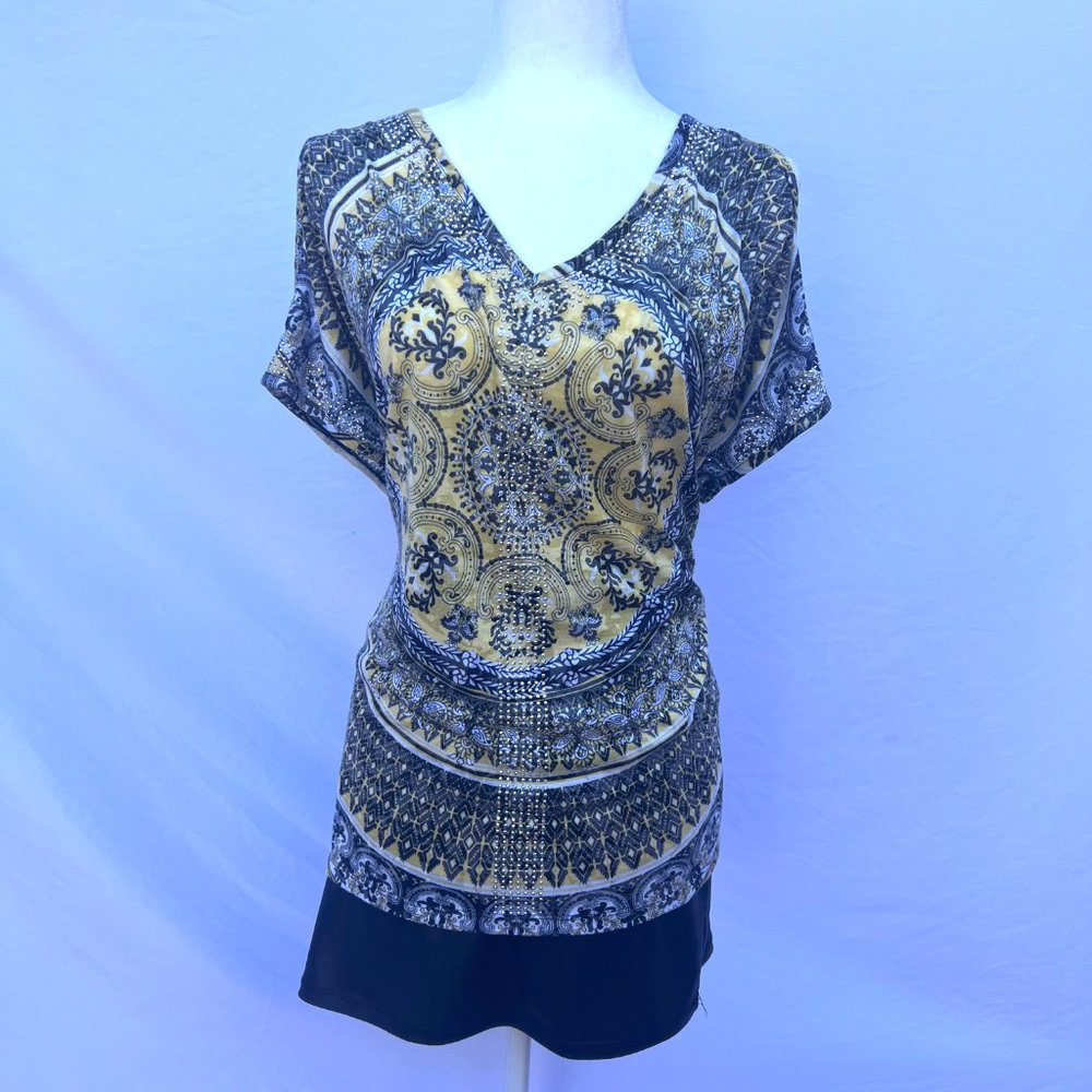 INC Yellow, Black, and White Blouse